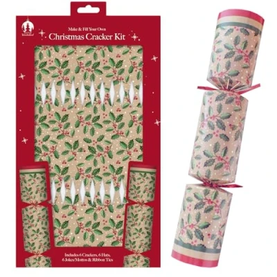 Image of Widdle Gifts 6 Pack Make Your Own Christmas Cracker Kit with Hats, Joke and snap (Holly 2164)