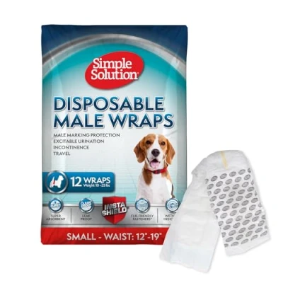 Image of Simple Solution Disposable Dog Diapers for Male Dogs, with Super Absorbent Leak Proof Fit Excitable Urination, Incontinence, or Marking 12 Pack
