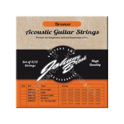 Image of Johnny Brook Set Of 12 Bronze Acoustic Guitar Strings For String Guitars (Light Gauge)