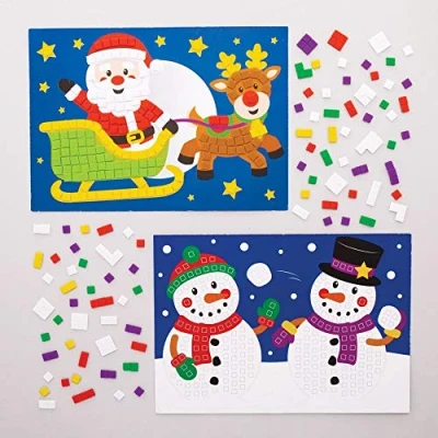 Image of Baker Ross AT321 Santa Christmas Mosaic Picture Kits, Festive Arts and Crafts (Pack of 4), Assorted