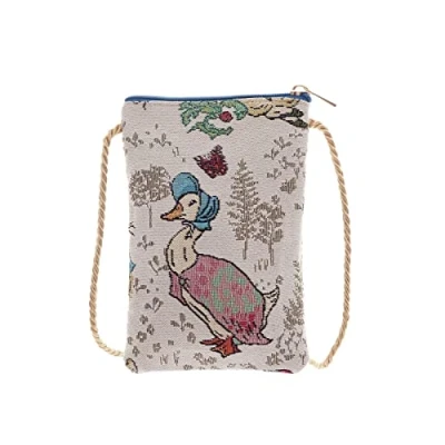 Image of Signare Tapestry Smart Neck Pouch Bag, Mini Crossbody Phone Ladies Purse, Mobile Purse with Long Corded Strap Peter Rabbit Designs (Jemima Puddle Duck)