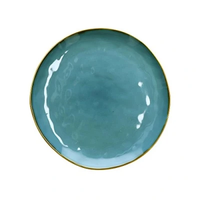 Image of THUN Concerto Blue Avio Flat Dishware Plate, Stoneware, Round, 27 cm, Dishwasher &amp; Microwave Safe, Housewarming, Birthday, Christmas Gift
