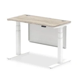Image of Air 1200x600 Height Adjustable Desk Grey Oak CP White Leg Modesty Pnl
