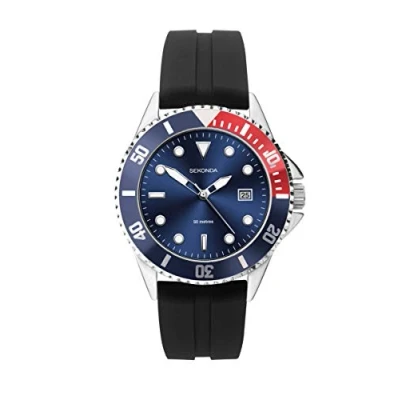 Image of Sekonda Mens Black Rubber Strap Blue Dial Sports Watch 1623