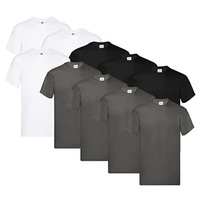 Image of Fruit of the Loom Men&#039;s Original T Shirt (Pack 10), 4 x graphite + 3 white black 1 Hl purchase notepad, M