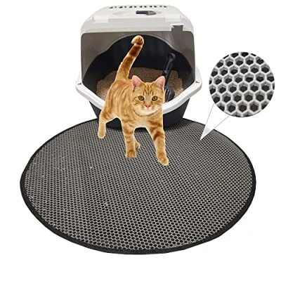 Image of BYPET Cat Litter Tray Mat, 58 cm Round Mat Underlay Honeycomb Design Waterproof Double Layer (Grey 58Round)
