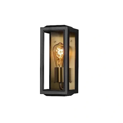 Image of Konstsmide Carpi 7348 758 Outdoor Wall Light Steel/Clear Glass E27 Black/Brass 12 x 28 cm, Small
