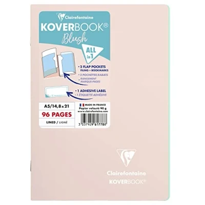 Image of Clairefontaine Ref 961778C Koverbook Blush Stapled Notebook (48 Sheets) A5 Size, Lined Ruling, 90gsm Brushed Vellum Paper, Pastel Polypro Cover Powder Pink