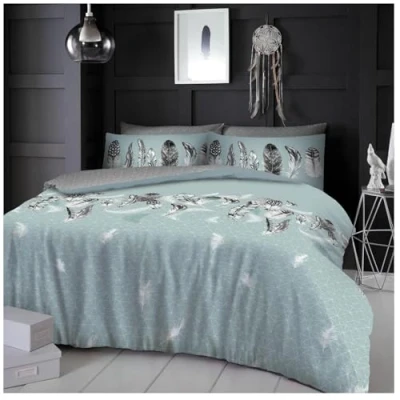 Image of GC GAVENO CAVAILIA Single Feather Duvet Cover Set, Easycare Geometric Bedding Set Reversible Diamond Shape Quilt Duck Egg