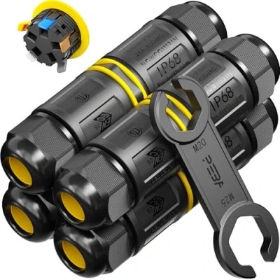 Image of PEBA® IP68 Waterproof Cable Connector Outdoor, 2 way Junction Box Outdoor Connector, 5 Pins Wire Connector,Extension Electrical Protector for Diameter Ø4mm 14mm (4 Pack)