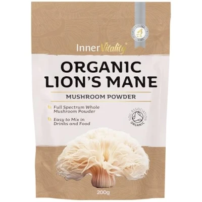 Image of Organic Lions Mane Mushroom Powder 200g High Strength Full Spectrum Supplement to Support Brain &amp; Mental Performance by Inner Vitality