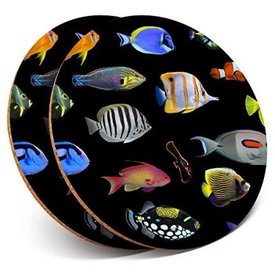 Image of 2 x Round Coasters Tropical Fish Reef Ocean Pet Cork Backed Home Kitchen Accessory Tea Coffee Mug Mat #15903
