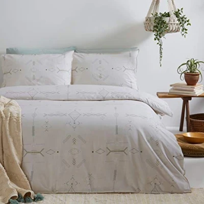 Image of The Linen Yard Mini Inka Duvet Cover and Pillowcase Set, Cotton, Natural, King