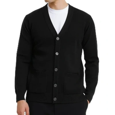 Image of Men Knitted Cardigan Button V Neck Long Sleeve Sweater with Pockets Black/2XL