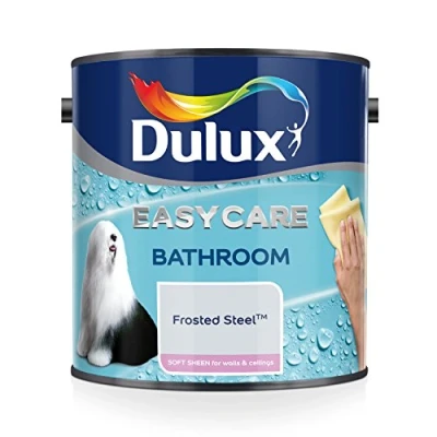 Image of Dulux 500001 Easycare Bathroom Soft Sheen Emulsion Paint for Walls and Ceilings, Frosted Steel, 2. 5 litres