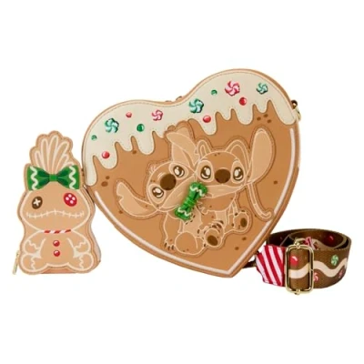 Image of Loungefly Disney Stitch Scented Angel and Gingerbread Heart Crossbody Bag with Coin Bag, Multi