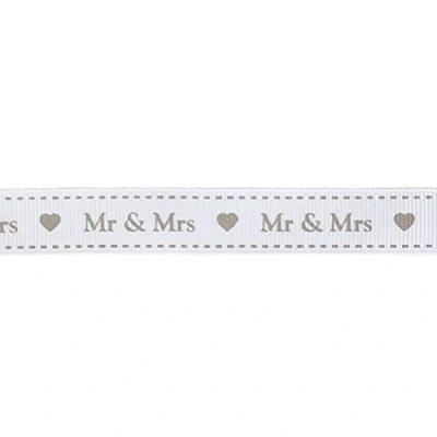 Image of Bertie&#039;s Bows Mr &amp; Mrs 16mm White Grosgrain Ribbon on 25m Roll
