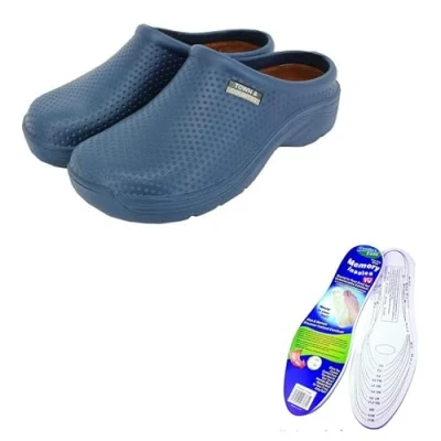 Image of Town &amp; Country Clogs Mens/Womens Ladies Gardening Super Soft Clogs/Cloggies Lightweight Fleece or Memory Foam Insole (9 UK, Navy Dots)