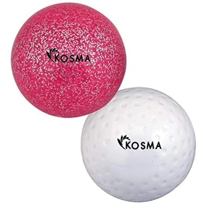 Image of Kosma Set of 2 Dimple Hockey Balls Outdoor Sports Practice Training (White Dimple, Pink glitter)