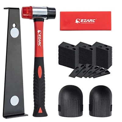Image of EZARC Laminate Wood Flooring Installation Kit with 60 Spacers, Heavy Duty Pull Bar, Durable Rubber Tapping Block, Double Faced Mallet, Foam Kneepads