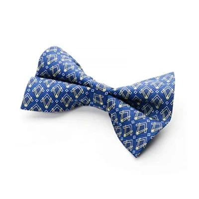 Image of THE Masonic COLLECTION Craft Bow Tie 100% Silk Woven Neck Square &amp; Compass Design in Blue A Perfect Gift Accessory For Freemason Men
