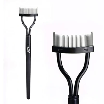 Image of Eyelash Comb Separator Brush MSQ Mascara Applicator Definer With Cover Arc Designed Cosmetic Brushes Tool Black