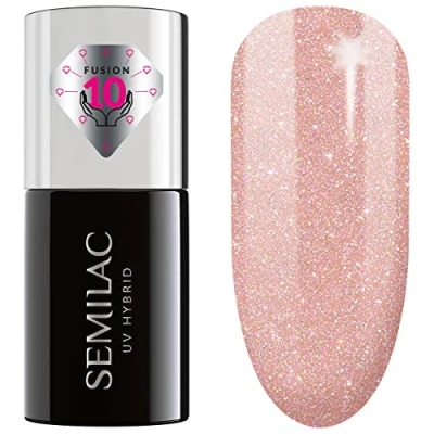 Image of SEMILAC Extend Base 5in1 1 UV Gel Nail Polish Builder, Extender, Coat, Colour &amp; Top Coat In 1. Extends Up to 1cm. For Manicure or Pedicure. Long Lasting 804 Glitter Soft Beige, 7ml.