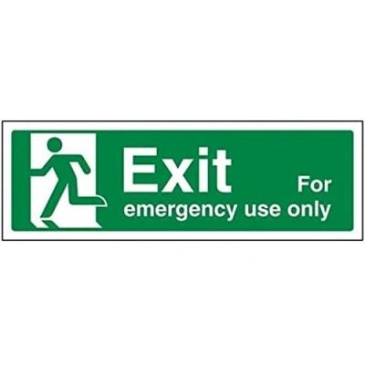 Image of V Safety Exit For Emergency Use Only Man Left Sign 300mm x 100mm 1mm Rigid Plastic
