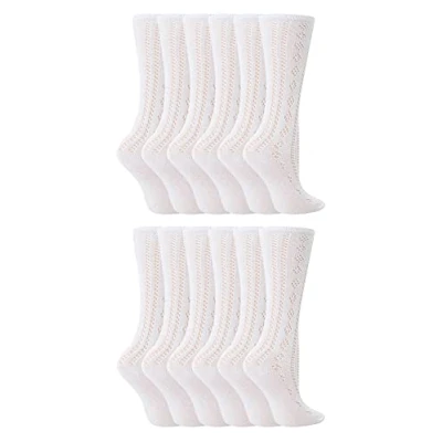 Image of 12 Pack Girls Cotton Rich Knee High White Uniform Socks (4 6 Years, White)