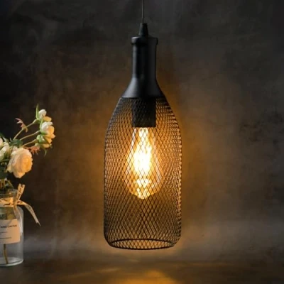 Image of JHY DESIGN Pendant Lamp Battery Powered with 6 Hour Timer, Decorative Hanging Metal Cage Industrial Retro Light for Bar Home Bedroom Coffee Hallway Pathway Balcony Xmas Gift