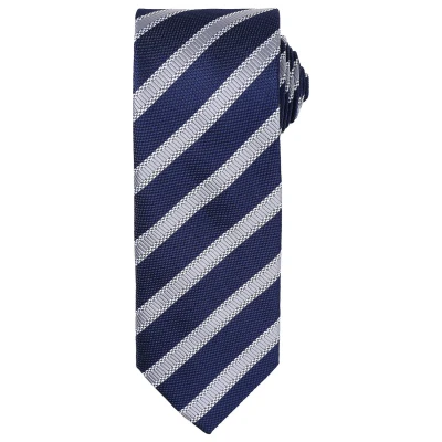 Image of Premier Mens Stripe Waffle Tie (Navy/Silver) One Size