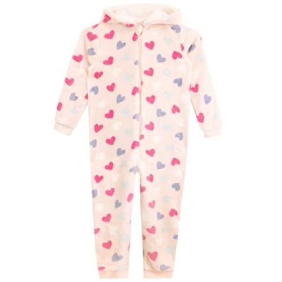 Image of Harry Bear Girls Fleece Onesie Hearts Pink 10 11 Years