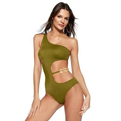 Image of Trendyol Women&#039;s Plain Knit Swimsuit Swimwear, Khaki, 10