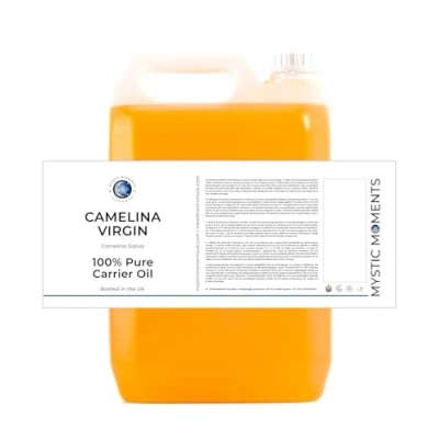 Image of Mystic Moments Camelina Virgin Carrier Oil 5 Litres Pure &amp; Natural Perfect For Hair, Face, Nails, Aromatherapy, Massage and Dilution Vegan GMO Free
