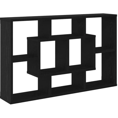 Image of vidaXL wall mounted shelf sleek black oak finish, engineered wood perfect for living room/office/bedroom modern rectangular 85x16x47.5 cm multi purpose display books and decorations