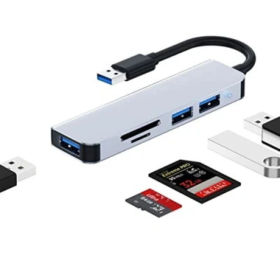 Image of USB 3.0 Hub, 5 in 1 C Splitter Multiport Adapter 3 5Gbps Ports, TF Storage Card Reader Compatible for PC, Laptops Printer Flash Drives
