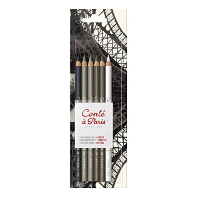 Image of Conté à Paris Drawing Pencil Assorted Colours (Pack of 6), White,Black