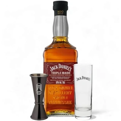 Image of Jack Daniels Triple Mash Whiskey Glass &amp; Jigger Gift Set 70cl