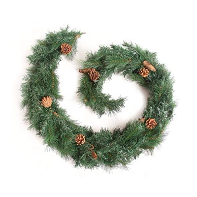 Image of Best Artificial 6ft (1.8m) Colorado Pine Christmas Garland with 12 Cones Indoor Xmas 160 Tips
