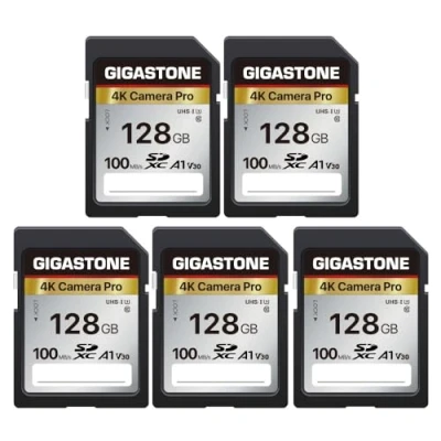 Image of Gigastone 128GB 5 Pack SD Card V30 SDXC Memory High Speed 4K Ultra HD UHD Video Compatible with Canon Nikon Sony Pentax Kodak Olympus Panasonic Digital Camera (128gb)