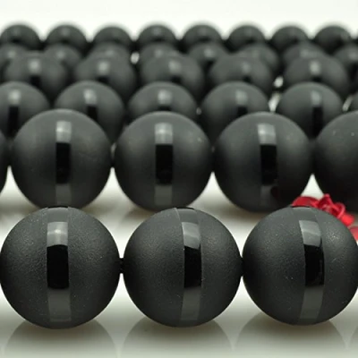 Image of 6MM 8MM 10MM 12MM 14MM 16MM Natural Stone Beads Round Black Matte Onyx Line Agata for DIY Jewelry Making Necklace Bracelet (6MM)