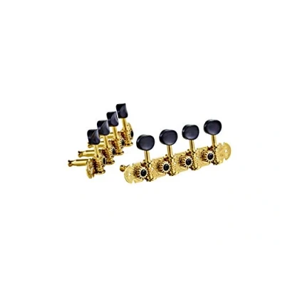 Image of Ortega Mandolin Tuning Machine Head Set, A style, Deluxe, Black Buttons, Gold (OTMMADLX GO)