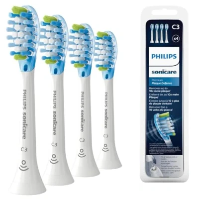 Image of Philips Sonicare Original C3 Premium Plaque Defence Standard Sonic Toothbrush Heads 4 Pack in White (Model HX9044/17)