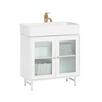 Image of Sobuy Under Sink Cabinet Vanity Unit with 2 Glass Doors,BZR115 W