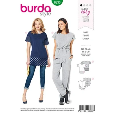 Image of Burda Misses top X06330BURDA Sweatshirt, Long Shirt, Tie Shirt Size 8 20, Polka Dot Lined &amp; Up