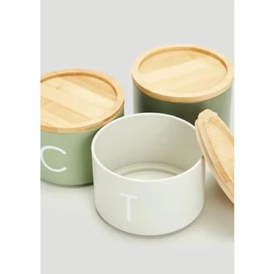 Image of Bloomingtons Direct Green Stackable Kitchen Storage Canisters, 3pk Tea, Coffee, Sugar Metal Stacking Canisters Set with Wooden Lids Jars