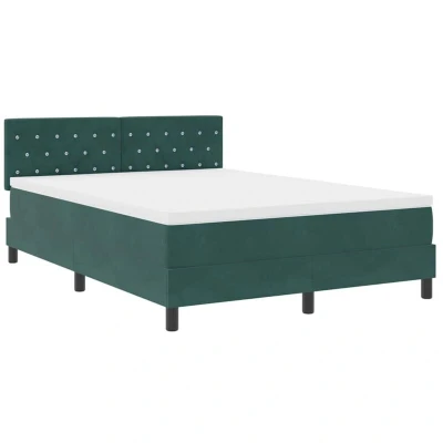 Image of vidaXL Box Spring Bed with Mattress &amp; LED Dark Green 140x200 cm Velvet