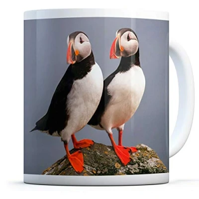 Image of Cute Puffin Couple Drinks Mug Cup Kitchen Birthday Office Fun #14150