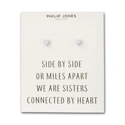 Image of Philip Jones Silver Plated Sister Heart Stud Earrings with Quote Card