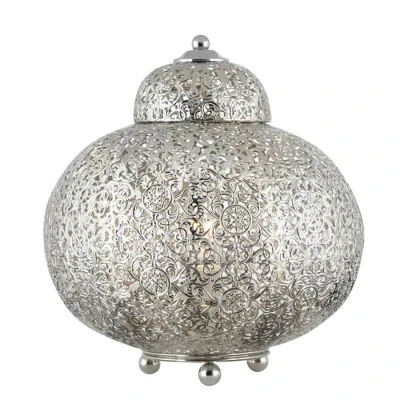 Image of Fretwork 1 Light Moroccan Table Lamp Shiny Nickel, E14